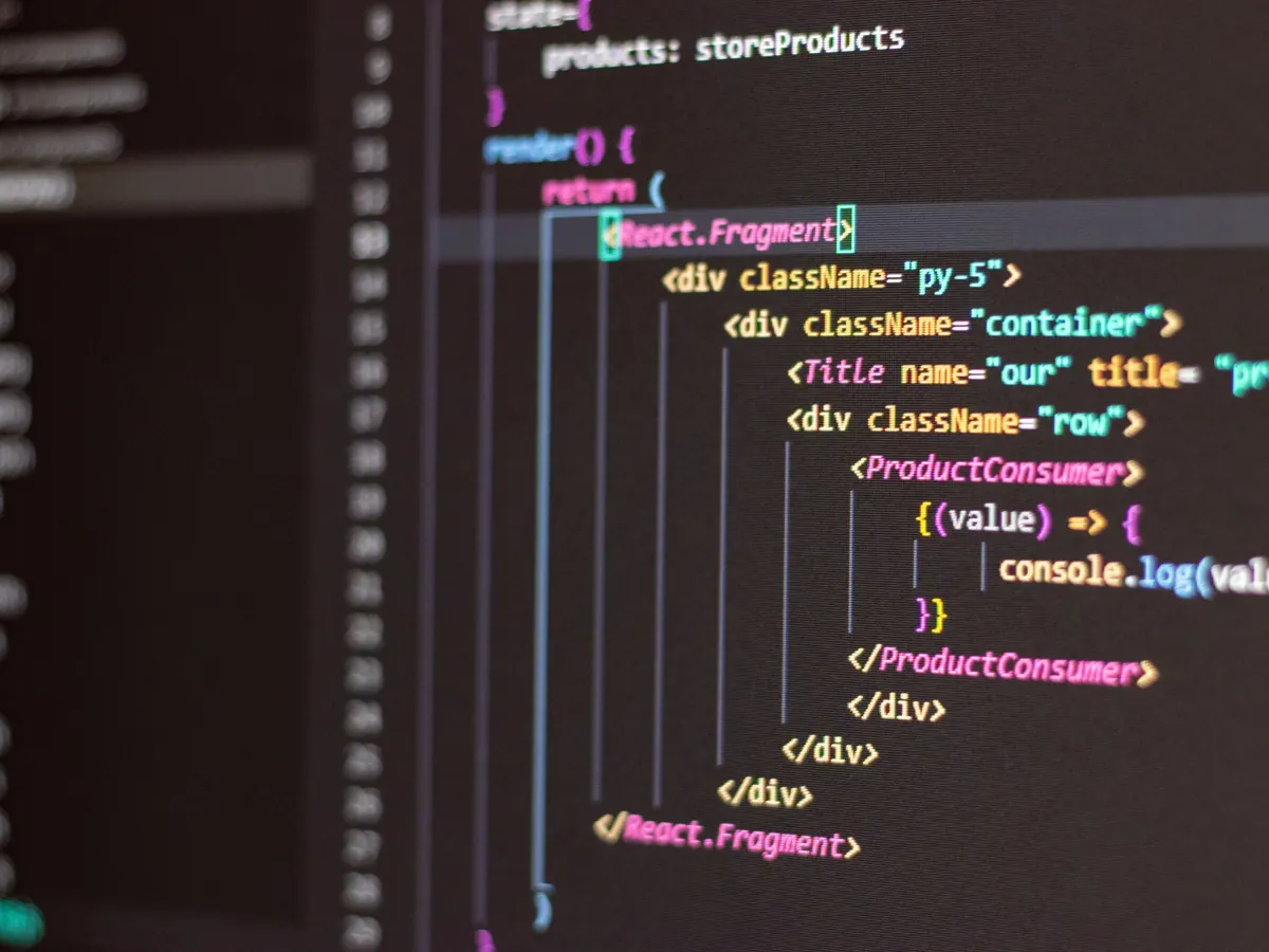 Application code on a dark editor screen